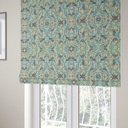 Colarto Collection Blue Colour In Floral Pattern Chenille Furnishing Fabric CTR-258 - Roman Blinds