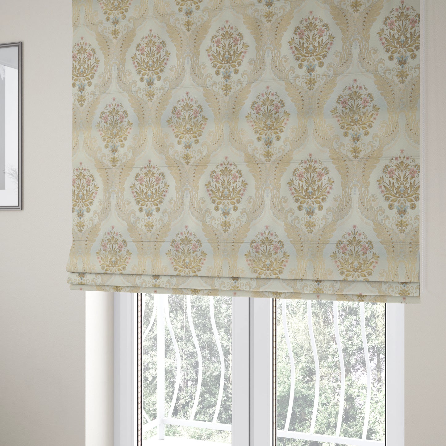 Saliha Traditional Large Damask Pattern Fabric Pearl Collection Fabrics CTR-26 - Roman Blinds