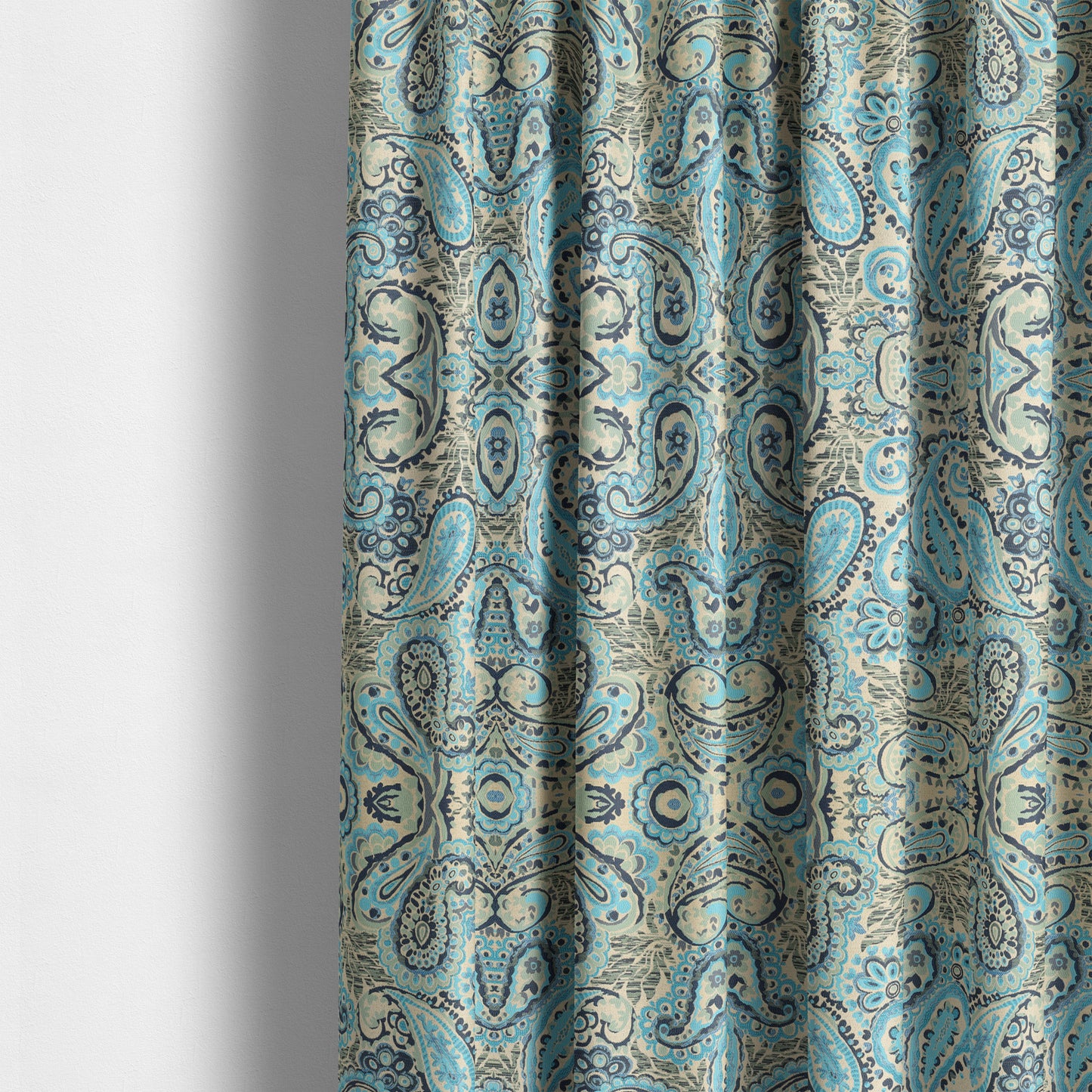 Colarto Collection Blue Colour In Paisley Pattern Chenille Furnishing Fabric CTR-260 - Made To Measure Curtains