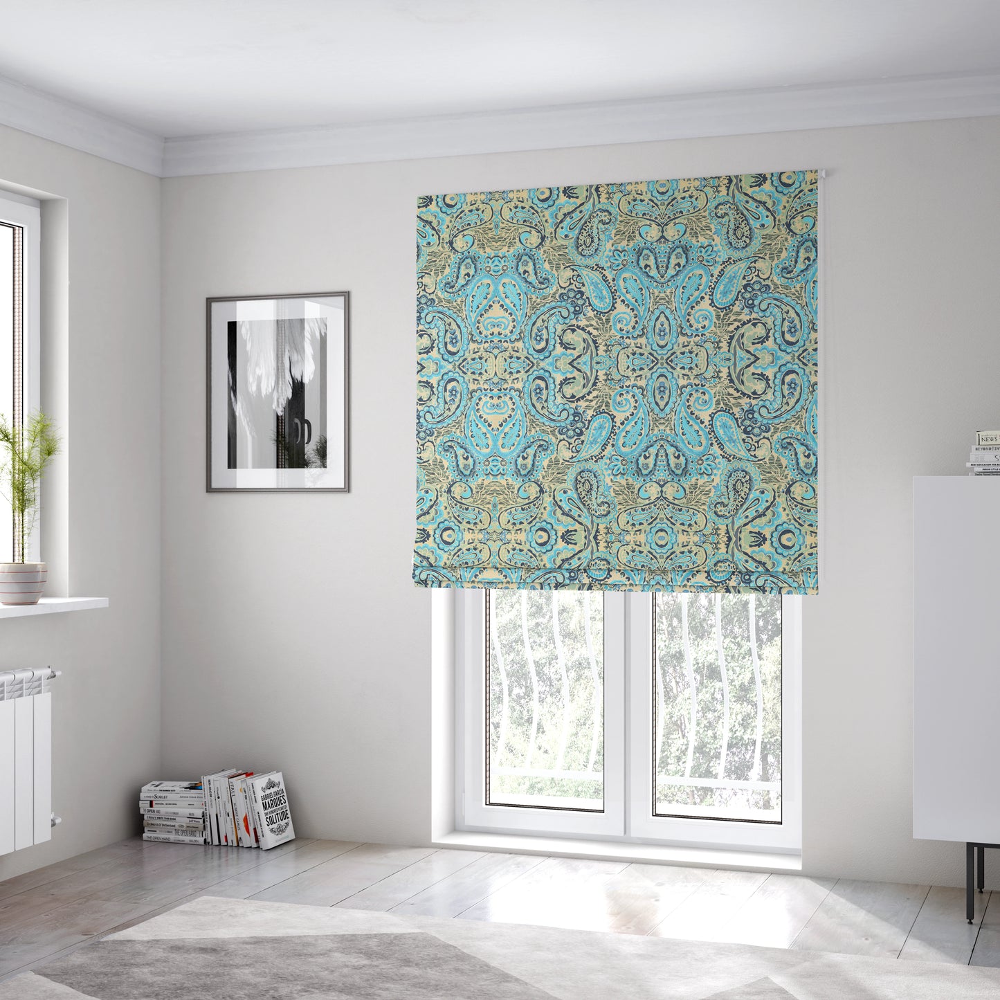 Colarto Collection Blue Colour In Paisley Pattern Chenille Furnishing Fabric CTR-260 - Roman Blinds