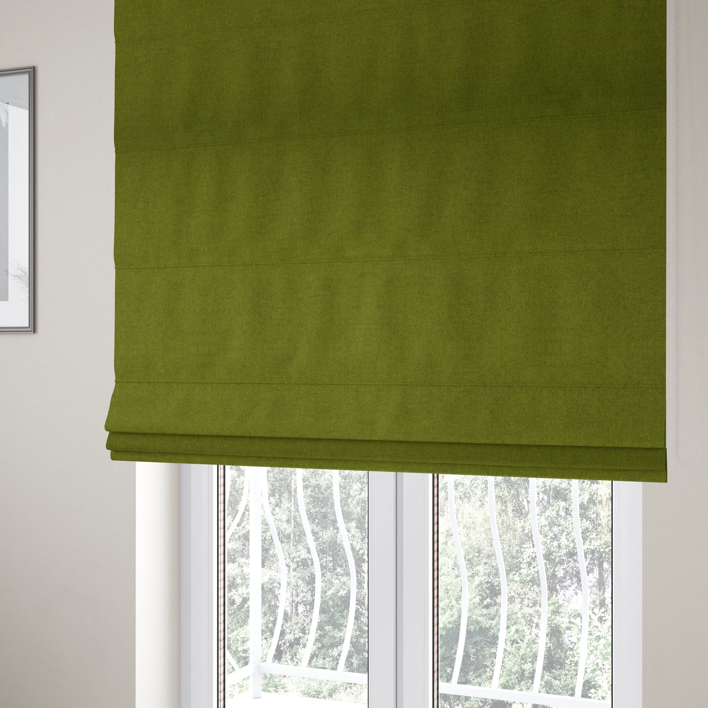 Moorland Plain Wool Green Colour Upholstery Fabric CTR-2606 - Roman Blinds