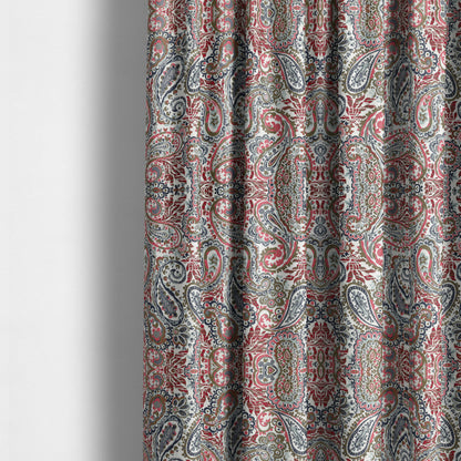 Colarto Collection Red Blue Colour In Paisley Pattern Chenille Furnishing Fabric CTR-266 - Made To Measure Curtains