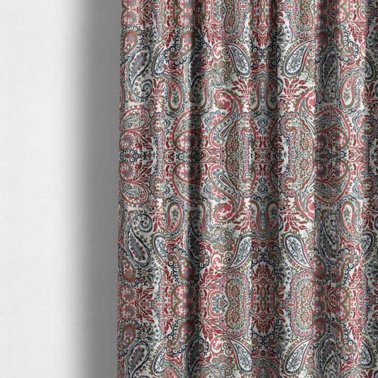 Colarto Collection Red Blue Colour In Paisley Pattern Chenille Furnishing Fabric CTR-266 - Made To Measure Curtains