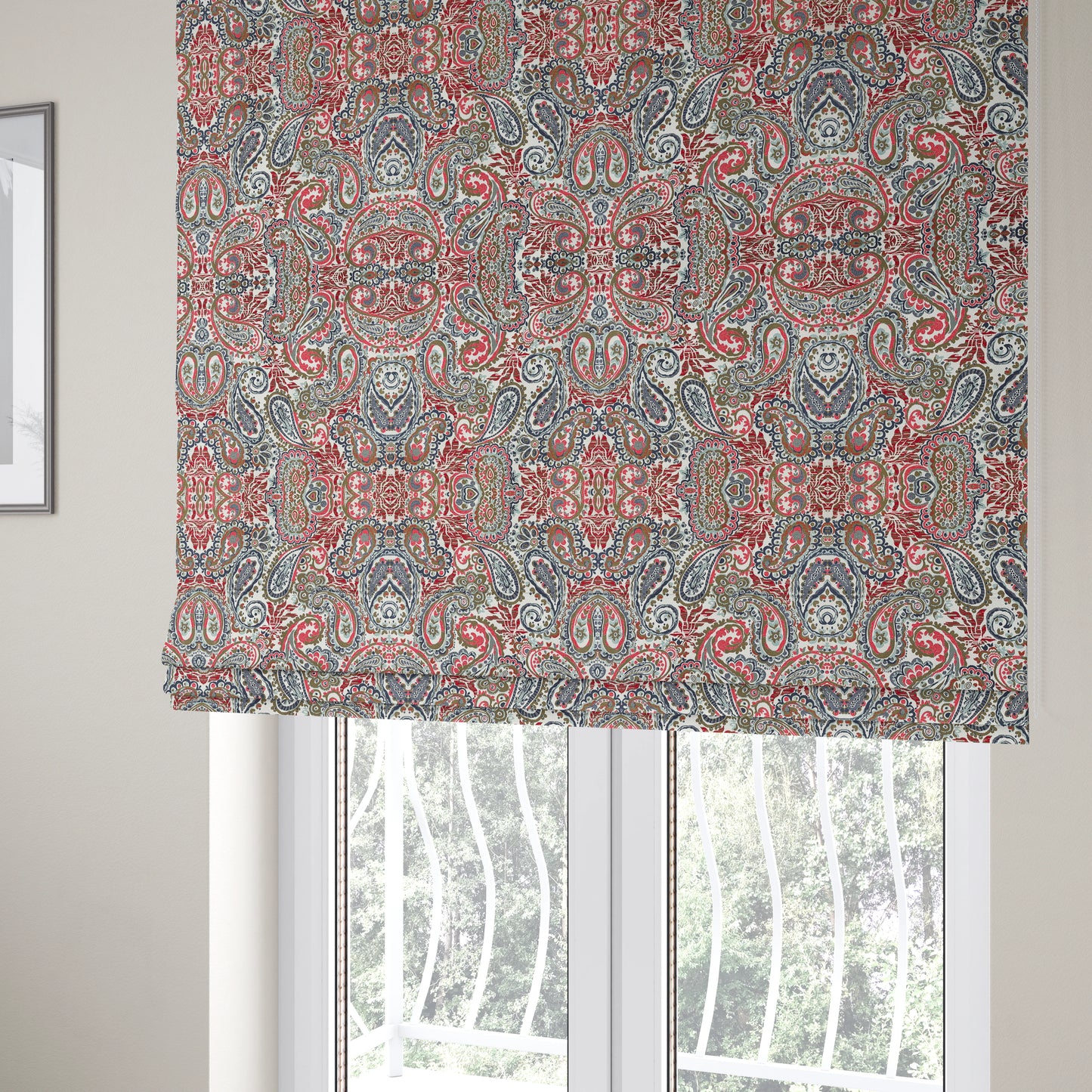 Colarto Collection Red Blue Colour In Paisley Pattern Chenille Furnishing Fabric CTR-266 - Roman Blinds