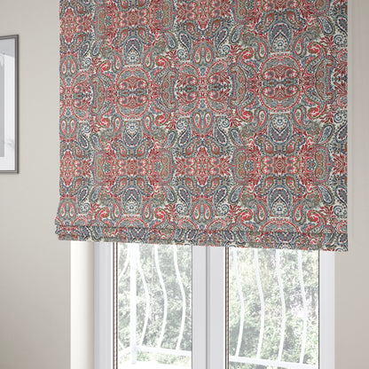 Colarto Collection Red Blue Colour In Paisley Pattern Chenille Furnishing Fabric CTR-266 - Roman Blinds