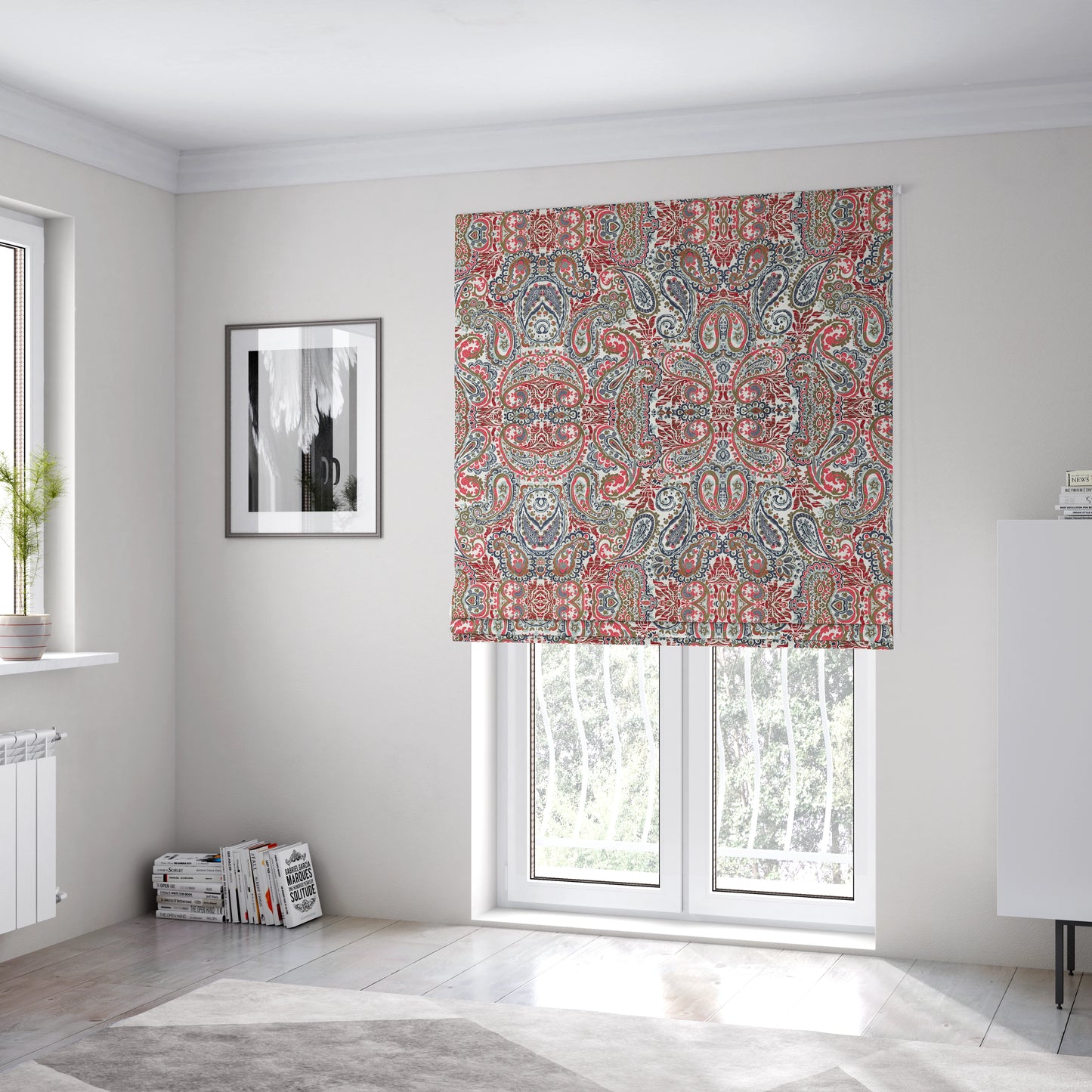 Colarto Collection Red Blue Colour In Paisley Pattern Chenille Furnishing Fabric CTR-266 - Roman Blinds