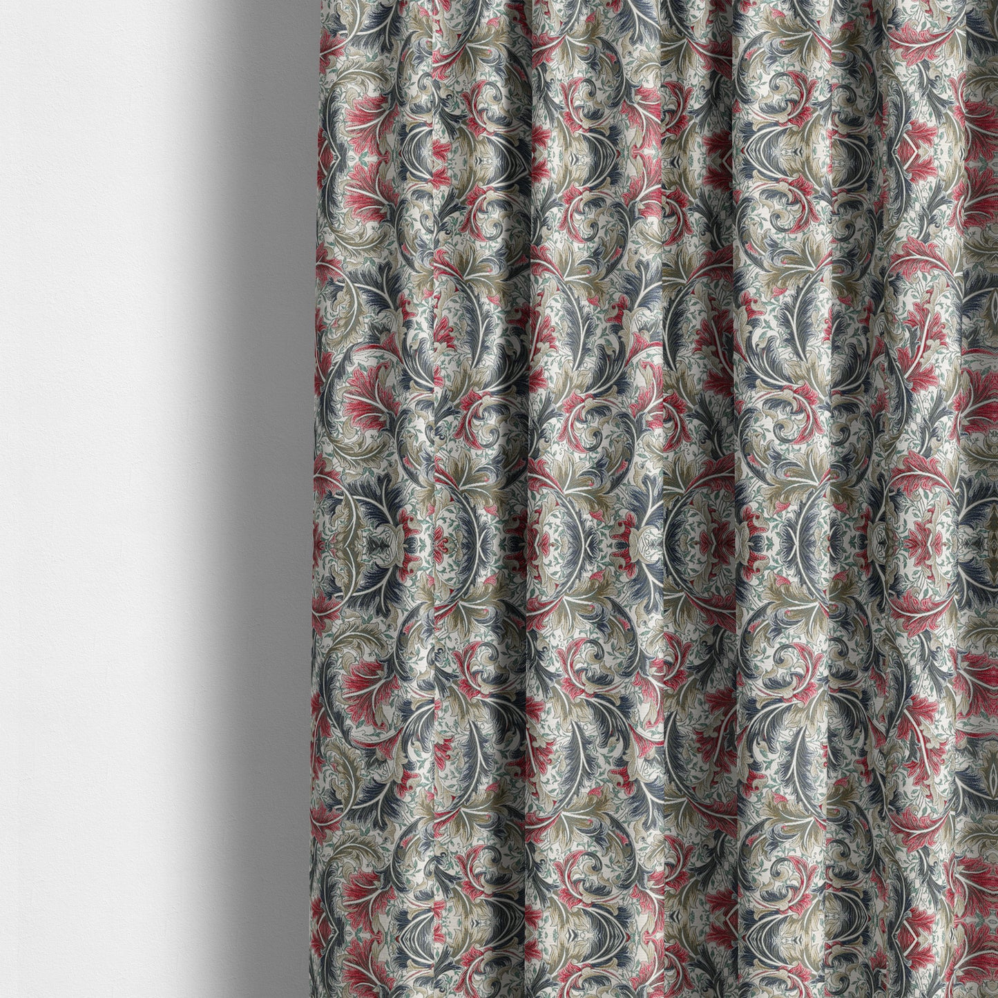 Colarto Collection Red Blue Colour In Floral Pattern Chenille Furnishing Fabric CTR-267 - Made To Measure Curtains