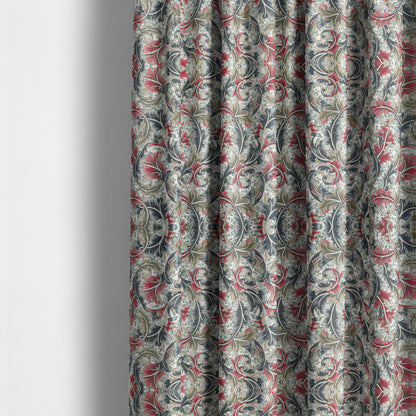 Colarto Collection Red Blue Colour In Floral Pattern Chenille Furnishing Fabric CTR-267 - Made To Measure Curtains