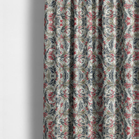 Colarto Collection Red Blue Colour In Floral Pattern Chenille Furnishing Fabric CTR-267 - Made To Measure Curtains