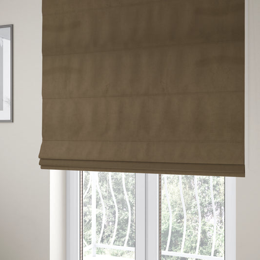 Alpha Plain Durable Velvet Brushed Cotton Effect Upholstery Fabric Brown Colour CTR-2695 - Roman Blinds