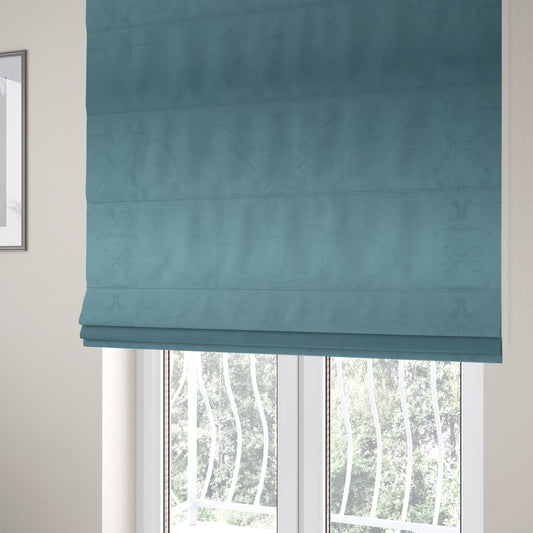 Alpha Plain Durable Velvet Brushed Cotton Effect Upholstery Fabric Blue Colour CTR-2704 - Roman Blinds