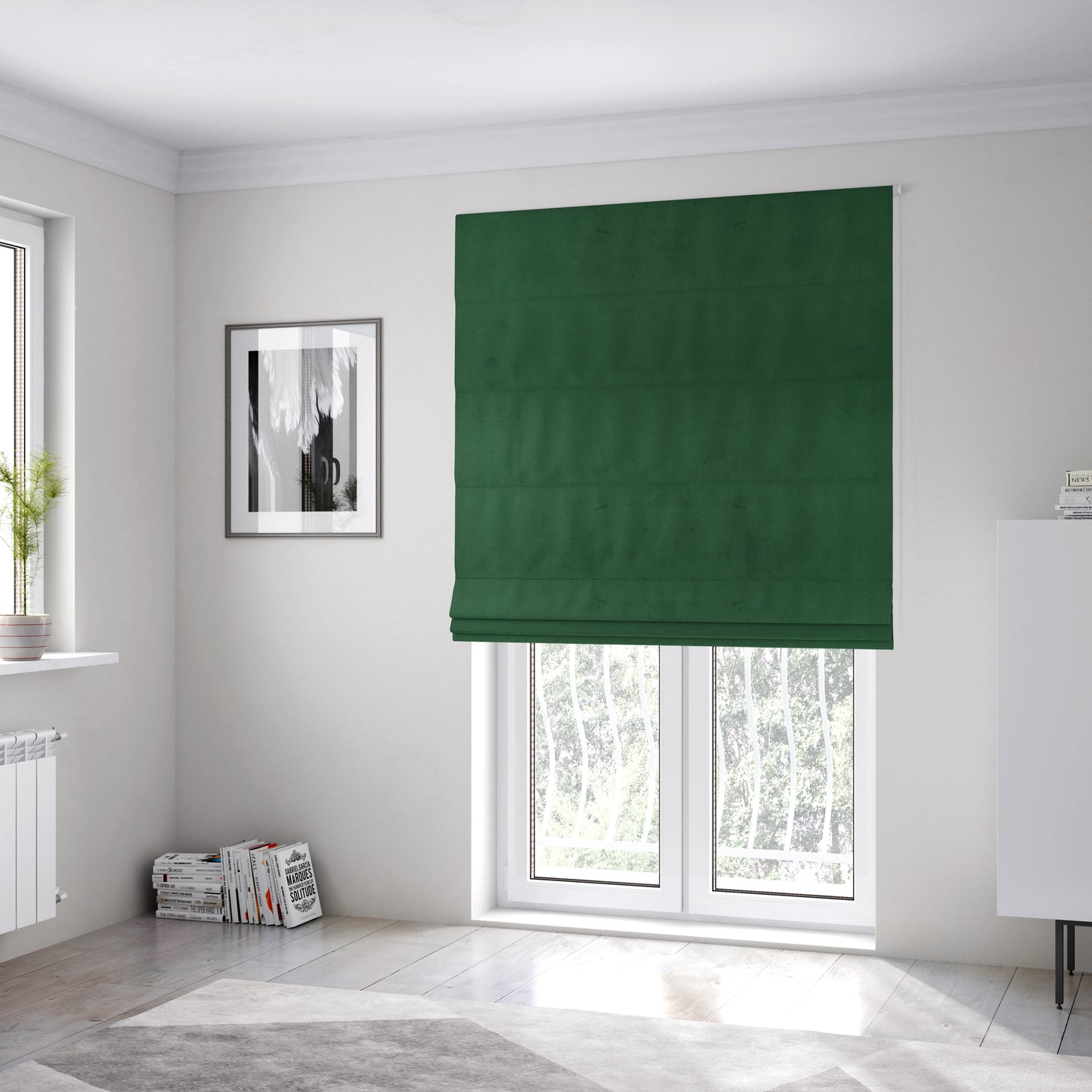 Alpha Plain Durable Velvet Brushed Cotton Effect Upholstery Fabric Green Colour CTR-2713 - Roman Blinds