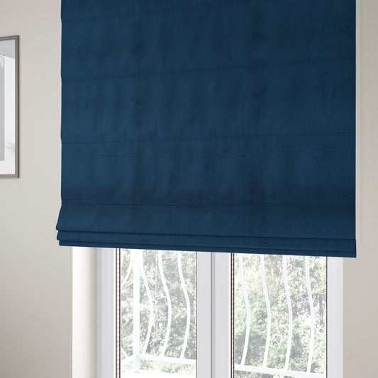 Alpha Plain Durable Velvet Brushed Cotton Effect Upholstery Fabric Blue Colour CTR-2731 - Roman Blinds