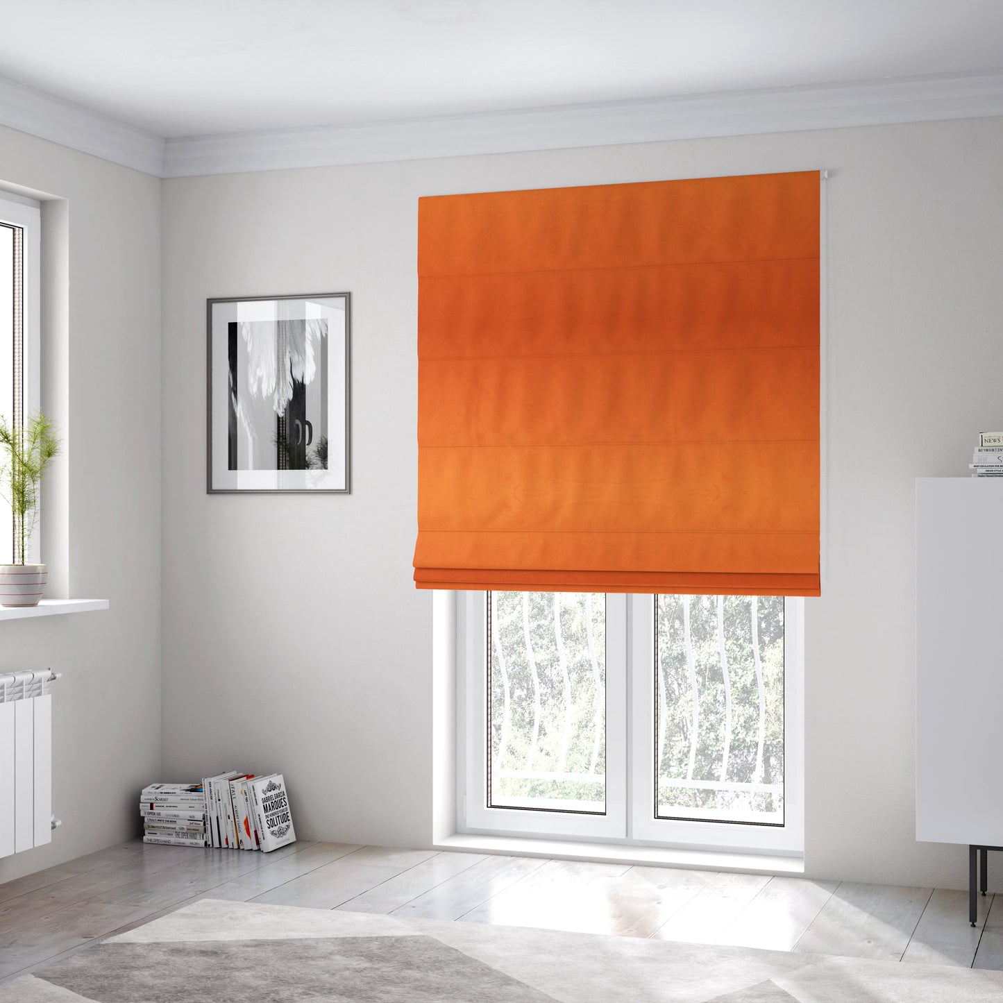 Alpha Plain Durable Velvet Brushed Cotton Effect Upholstery Fabric Orange Colour CTR-2738 - Roman Blinds