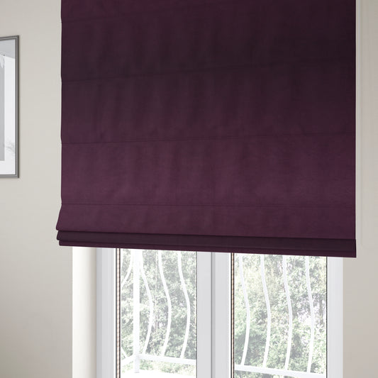 Alpha Plain Durable Velvet Brushed Cotton Effect Upholstery Fabric Purple Colour CTR-2742 - Roman Blinds