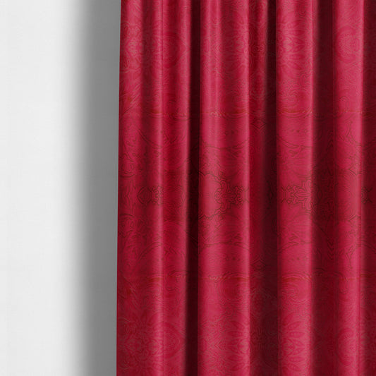 Athena Laser Cut Pattern Soft Velveteen Red Velvet Upholstery Curtains Fabric CTR-2744 - Made To Measure Curtains