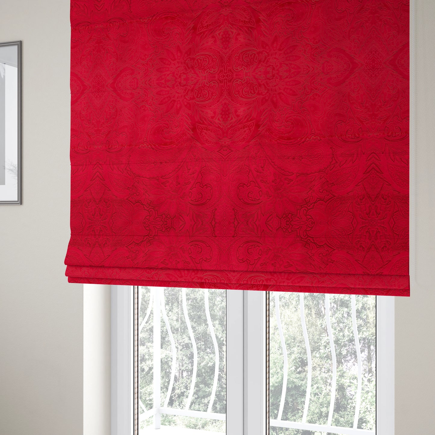 Athena Laser Cut Pattern Soft Velveteen Red Velvet Upholstery Curtains Fabric CTR-2744 - Roman Blinds