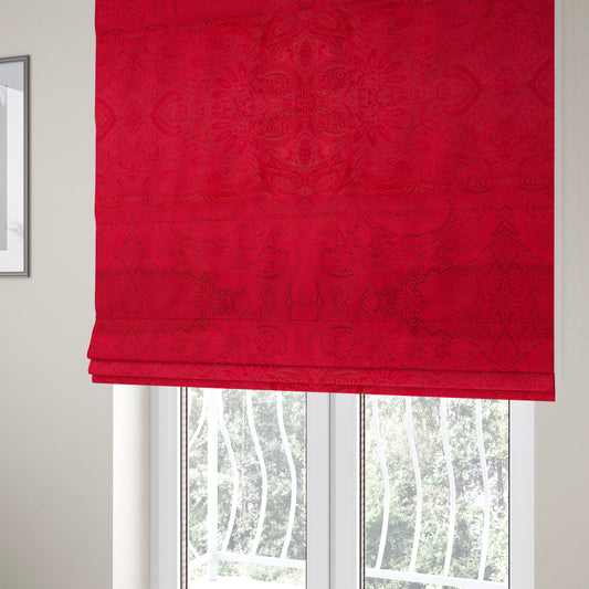 Athena Laser Cut Pattern Soft Velveteen Red Velvet Upholstery Curtains Fabric CTR-2744 - Roman Blinds