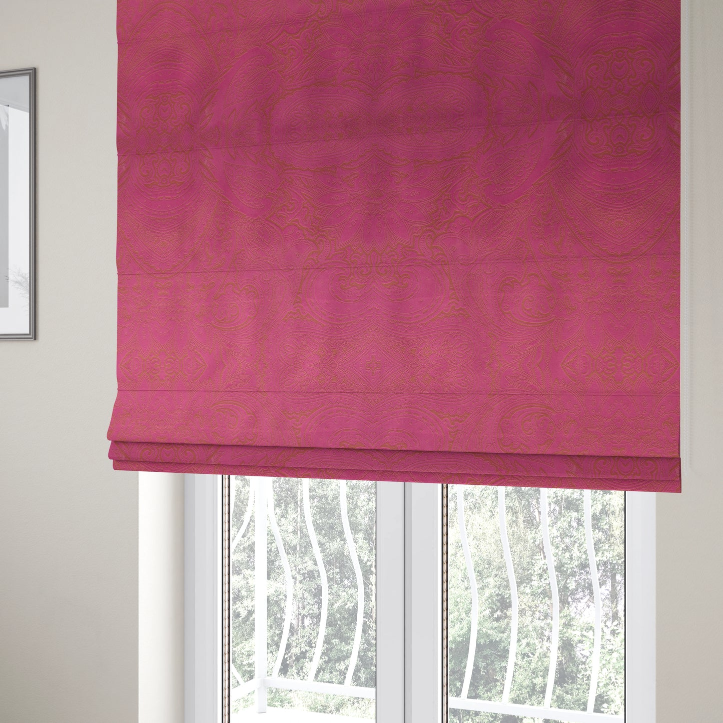 Athena Laser Cut Pattern Soft Velveteen Pink Velvet Upholstery Curtains Fabric CTR-2745 - Roman Blinds