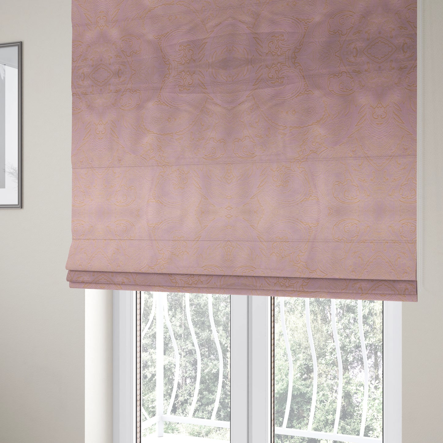 Athena Laser Cut Pattern Soft Velveteen Lilac Velvet Upholstery Curtains Fabric CTR-2747 - Roman Blinds