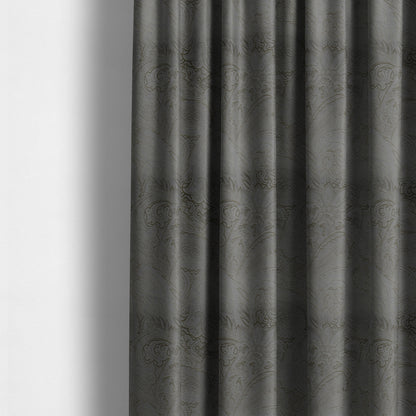 Athena Laser Cut Pattern Soft Velveteen Grey Velvet Upholstery Curtains Fabric CTR-2748 - Made To Measure Curtains