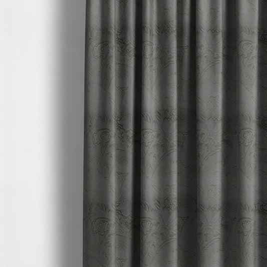 Athena Laser Cut Pattern Soft Velveteen Grey Velvet Upholstery Curtains Fabric CTR-2748 - Made To Measure Curtains