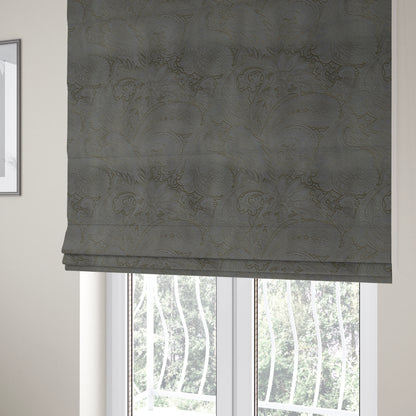 Athena Laser Cut Pattern Soft Velveteen Grey Velvet Upholstery Curtains Fabric CTR-2748 - Roman Blinds