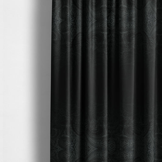 Athena Laser Cut Pattern Soft Velveteen Black Velvet Upholstery Curtains Fabric CTR-2749 - Made To Measure Curtains