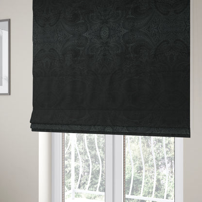 Athena Laser Cut Pattern Soft Velveteen Black Velvet Upholstery Curtains Fabric CTR-2749 - Roman Blinds