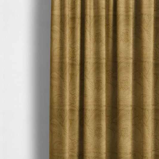 Athena Laser Cut Pattern Soft Velveteen Gold Velvet Upholstery Curtains Fabric CTR-2750 - Made To Measure Curtains