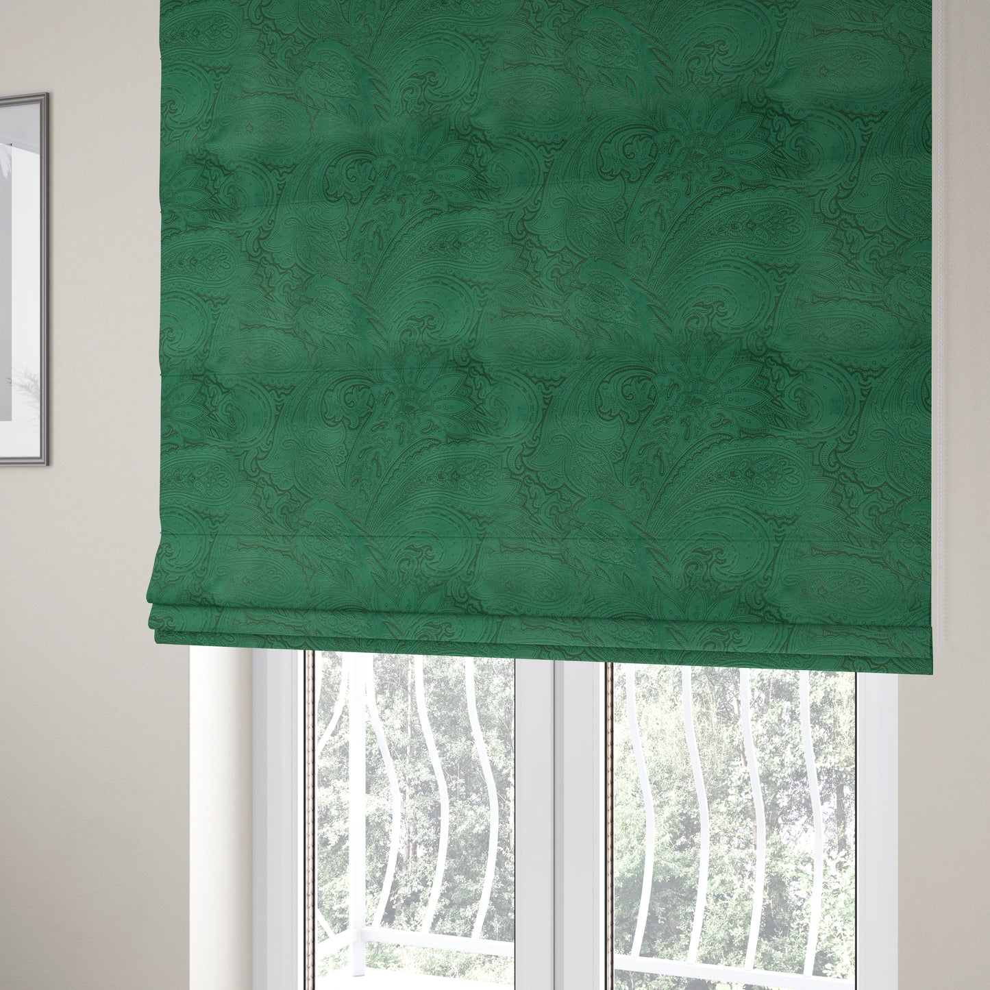 Athena Laser Cut Pattern Soft Velveteen Green Velvet Upholstery Curtains Fabric CTR-2752 - Roman Blinds