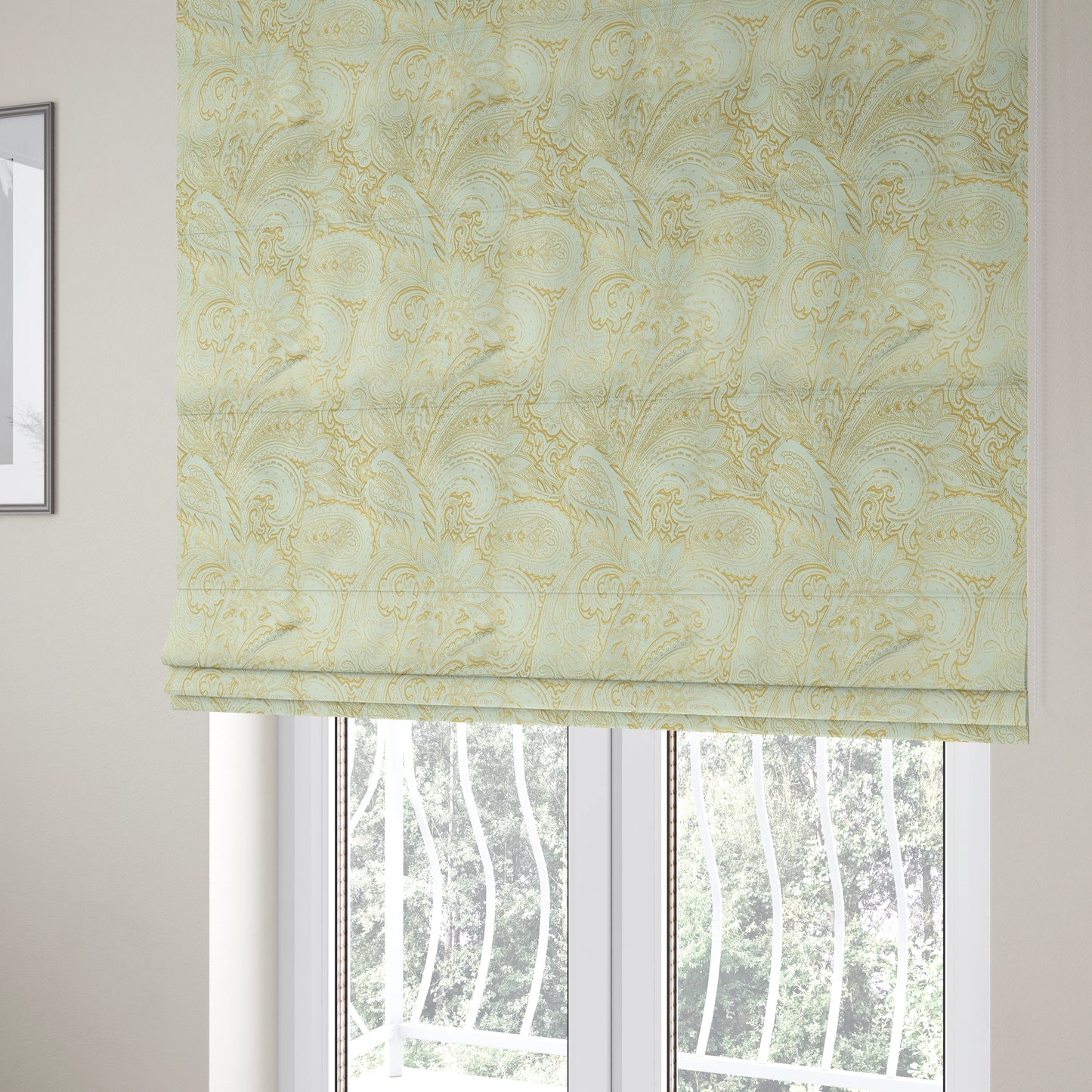 Athena Laser Cut Pattern Soft Velveteen Blue Velvet Upholstery Curtains Fabric CTR-2757 - Roman Blinds