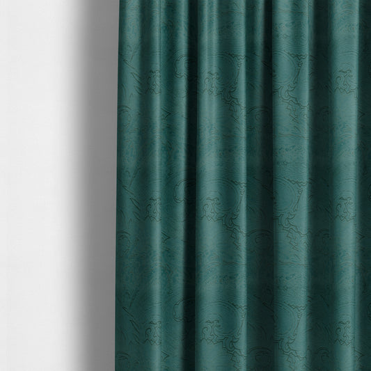 Athena Laser Cut Pattern Soft Velveteen Teal Velvet Upholstery Curtains Fabric CTR-2758 - Made To Measure Curtains