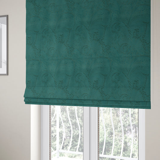 Athena Laser Cut Pattern Soft Velveteen Teal Velvet Upholstery Curtains Fabric CTR-2758 - Roman Blinds