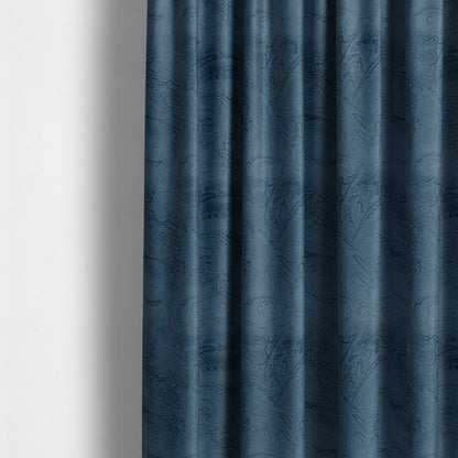 Athena Laser Cut Pattern Soft Velveteen Navy Blue Velvet Upholstery Curtains Fabric CTR-2759 - Made To Measure Curtains