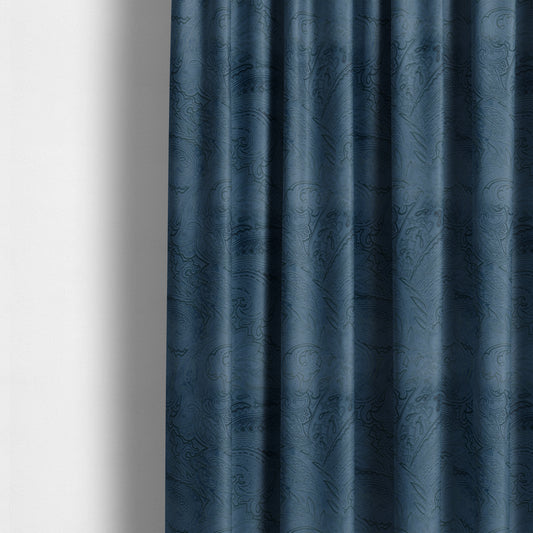 Athena Laser Cut Pattern Soft Velveteen Navy Blue Velvet Upholstery Curtains Fabric CTR-2759 - Made To Measure Curtains