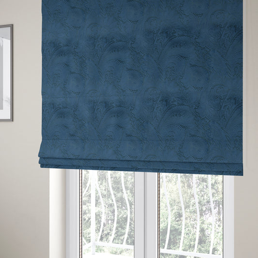 Athena Laser Cut Pattern Soft Velveteen Navy Blue Velvet Upholstery Curtains Fabric CTR-2759 - Roman Blinds