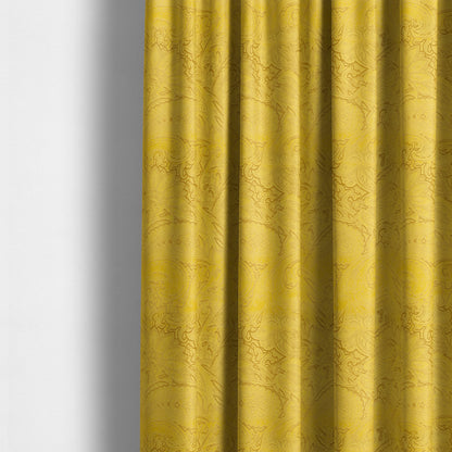 Athena Laser Cut Pattern Soft Velveteen Yellow Velvet Upholstery Curtains Fabric CTR-2760 - Made To Measure Curtains