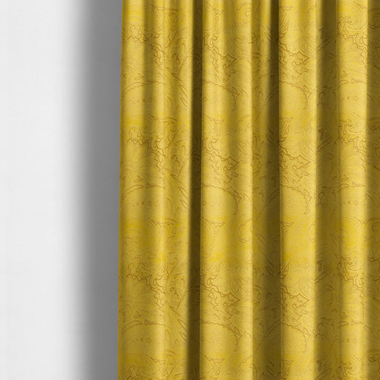 Athena Laser Cut Pattern Soft Velveteen Yellow Velvet Upholstery Curtains Fabric CTR-2760 - Made To Measure Curtains