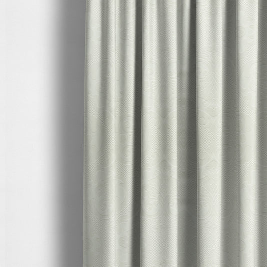 Agra Velveteen Embossed Damask Pattern Upholstery Curtains Fabric In White Velvet CTR-2763 - Made To Measure Curtains