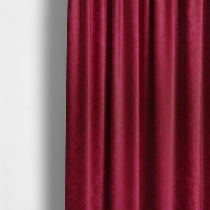 Agra Velveteen Embossed Damask Pattern Upholstery Curtains Fabric In Red Velvet CTR-2764 - Made To Measure Curtains