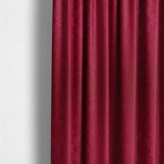 Agra Velveteen Embossed Damask Pattern Upholstery Curtains Fabric In Red Velvet CTR-2764 - Made To Measure Curtains