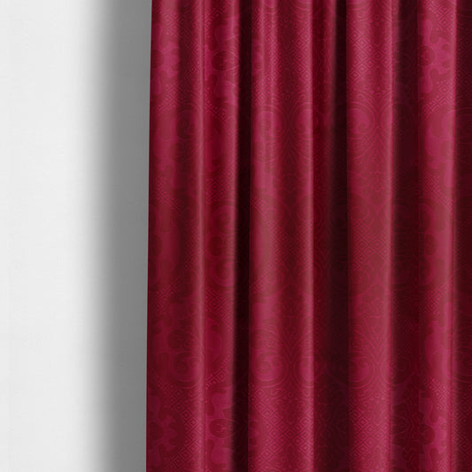 Agra Velveteen Embossed Damask Pattern Upholstery Curtains Fabric In Red Velvet CTR-2764 - Made To Measure Curtains