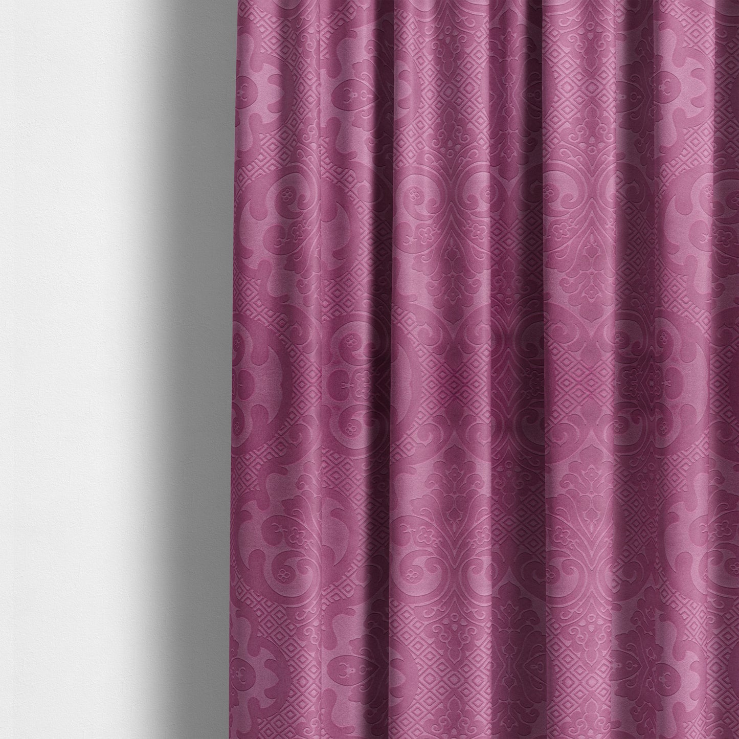 Agra Velveteen Embossed Damask Pattern Upholstery Curtains Fabric In Pink Velvet CTR-2765 - Made To Measure Curtains