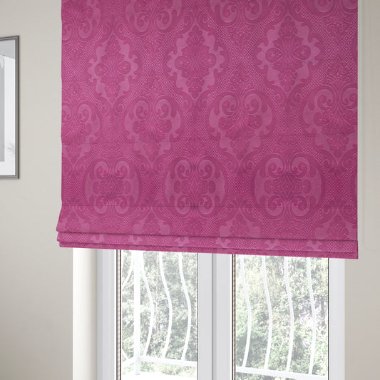 Agra Velveteen Embossed Damask Pattern Upholstery Curtains Fabric In Pink Velvet CTR-2765 - Roman Blinds