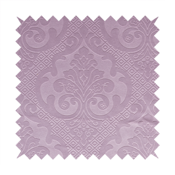 Agra Velveteen Embossed Damask Pattern Upholstery Curtains Fabric In Lilac Velvet CTR-2767