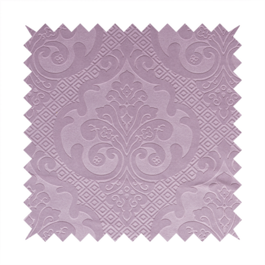 Agra Velveteen Embossed Damask Pattern Upholstery Curtains Fabric In Lilac Velvet CTR-2767