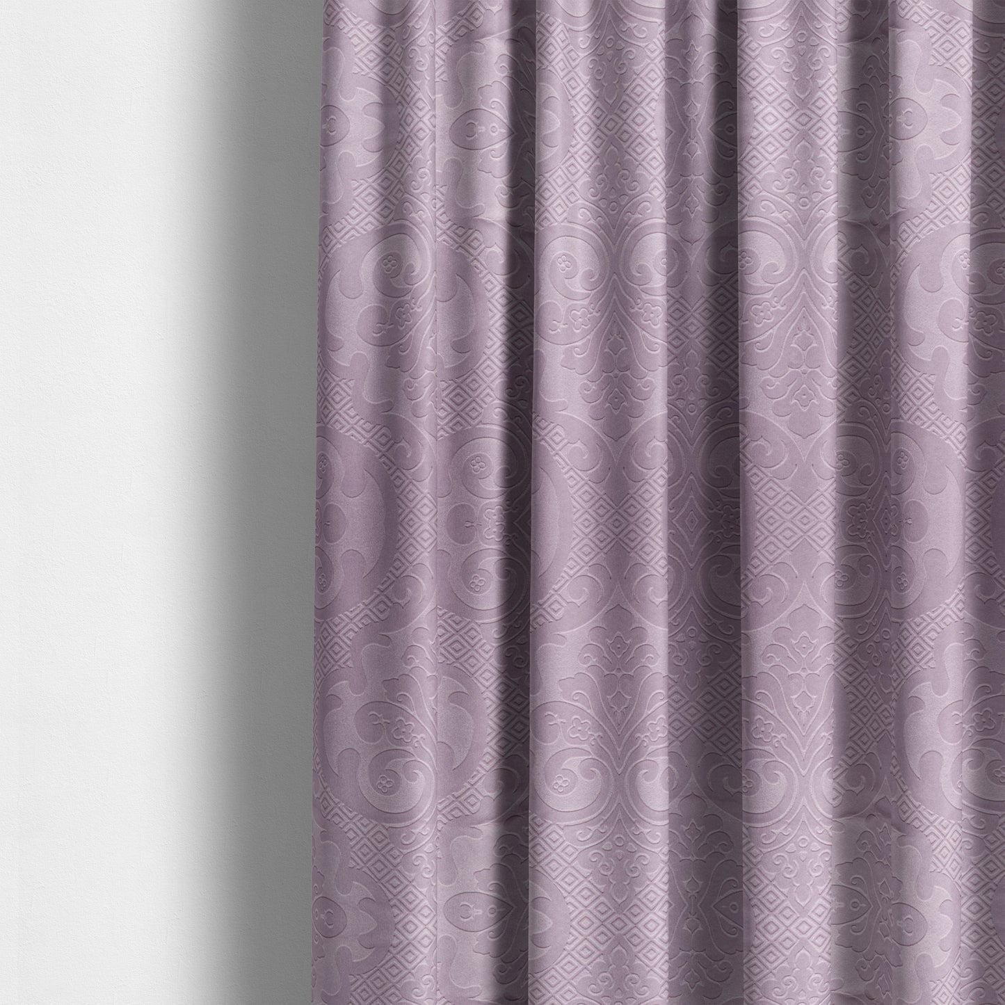 Agra Velveteen Embossed Damask Pattern Upholstery Curtains Fabric In Lilac Velvet CTR-2767 - Made To Measure Curtains