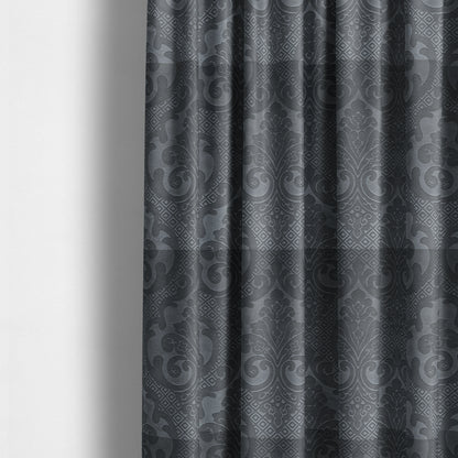 Agra Velveteen Embossed Damask Pattern Upholstery Curtains Fabric In Grey Velvet CTR-2768 - Made To Measure Curtains