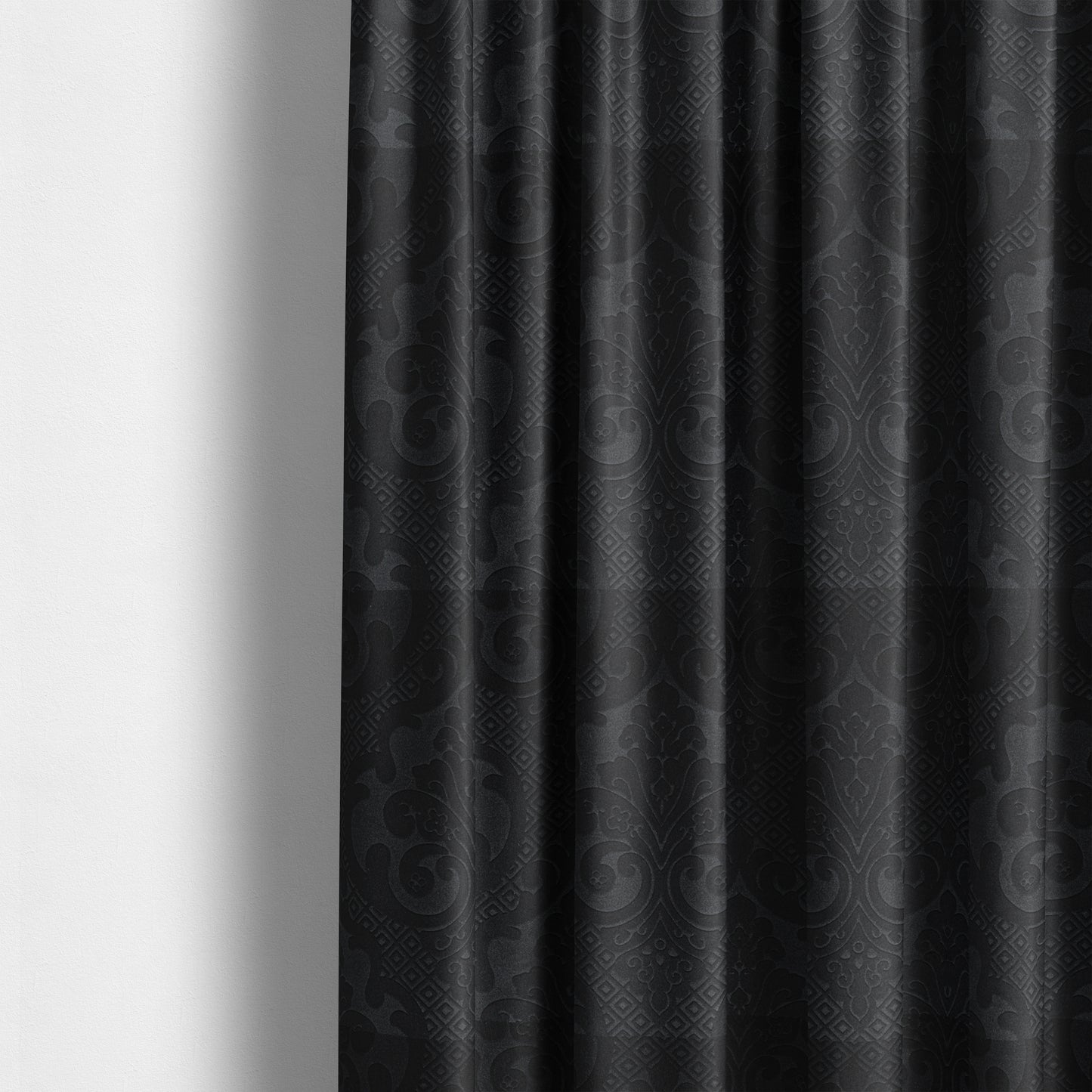 Agra Velveteen Embossed Damask Pattern Upholstery Curtains Fabric In Black Velvet CTR-2769 - Made To Measure Curtains